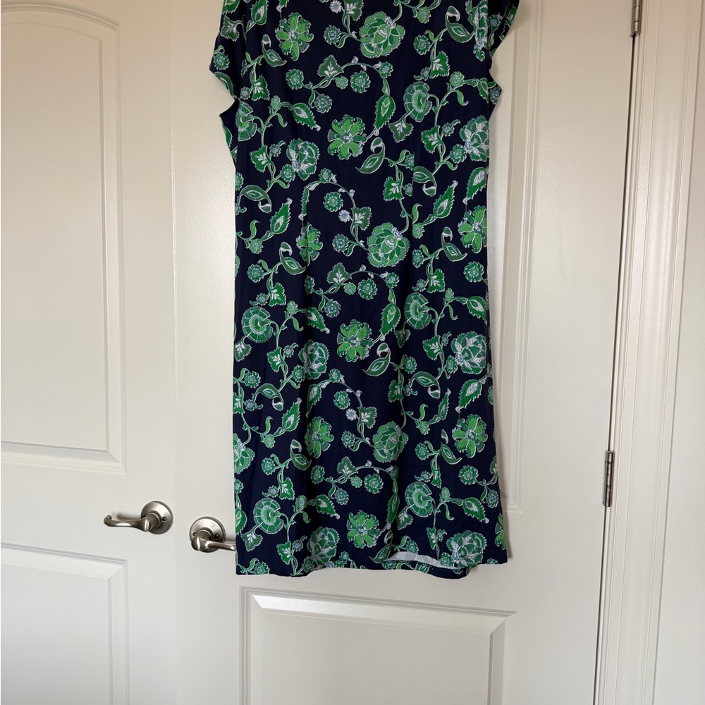 Talbots Navy Dress with Green Floral Print and Tie Waist - Picture 4 of 4